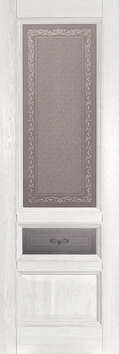 Дверь Ока массив дуба цельные ламели Аристократ №3 эмаль белая, стекло графит с наплавом