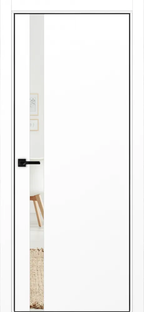 Двери в интерьере - Дверь Эко 211 белый снежный, кромка AL черная SB с 4-х сторон, зеркало