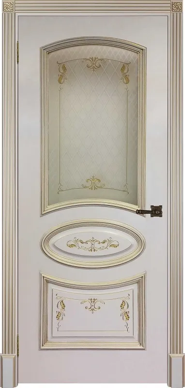 Двери в интерьере - Дверь ДР Finezza Багет-3 эмаль слоновая кость патина золото, стекло