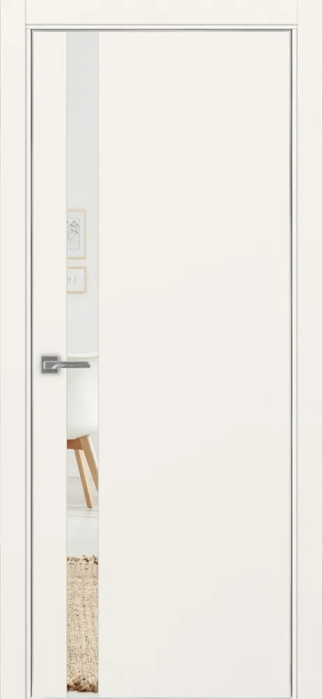 Двери в интерьере - Дверь Эко 211 бежевый, кромка AL хром SC с 4-х сторон, зеркало