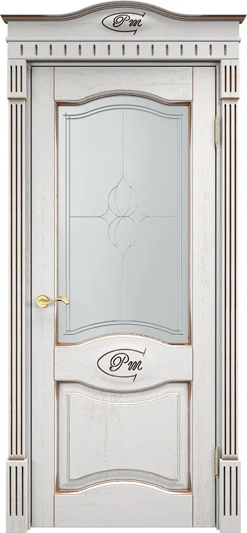 Двери в интерьере - Дверь ПМЦ массив дуба Д3 белый грунт с патиной орех, стекло 3-3