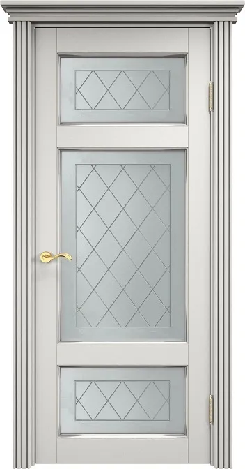 Двери в интерьере - Дверь ПМЦ массив ольхи ОЛ55 белый грунт с патиной серебро, стекло 55-8