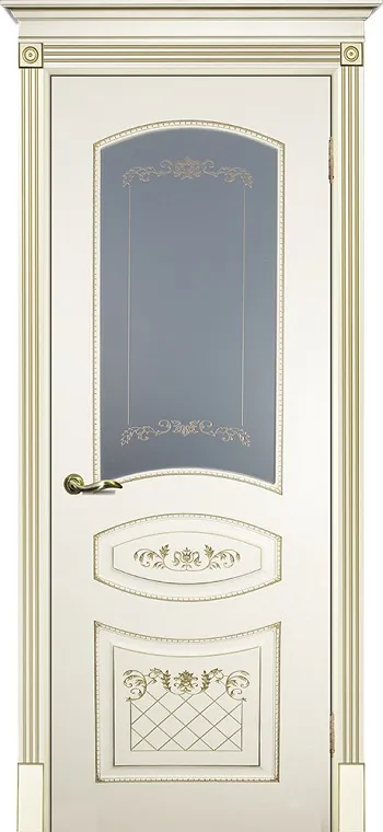 Двери в интерьере - Дверь Текона эмаль Smalta 05 слоновая кость RAL 1013 патина золото, остекленная