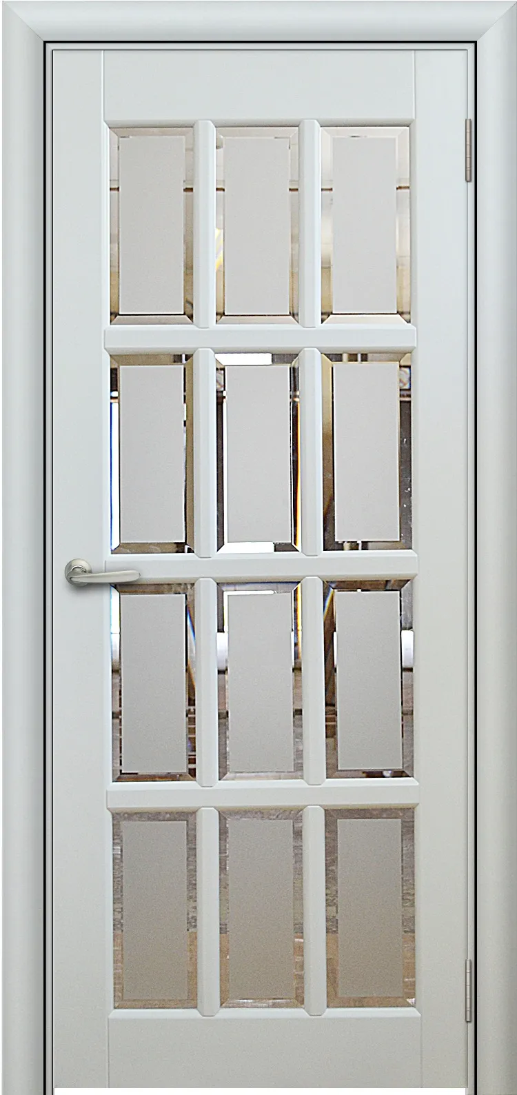 Дверь Берест массив сосны Плитка эмаль белая, стекло фацетное