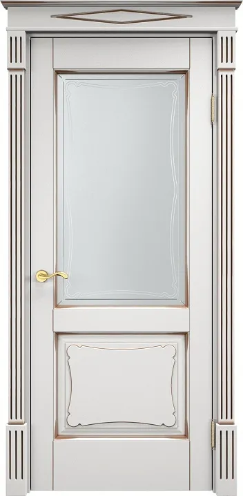 Дверь ПМЦ массив ольхи ОЛ6.2 белый грунт с патиной орех, стекло 6-4