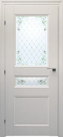 Двери в интерьере - Дверь Краснодеревщик 3344 белая, стекло матовое с цветным рисунком