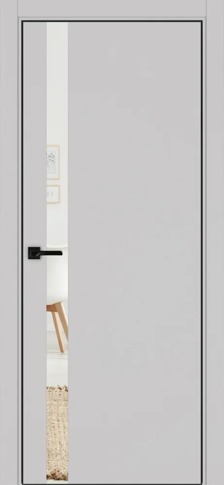 Двери в интерьере - Дверь Эко 211 пепельный, кромка AL черная SB с 4-х сторон, зеркало