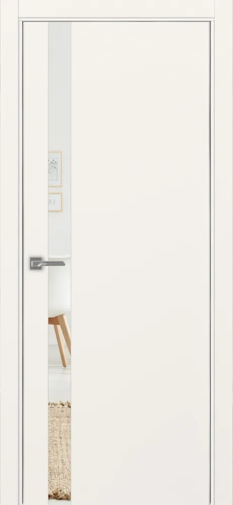 Двери в интерьере - Дверь Эко 211 бежевый, кромка AL хром SC с 2-х сторон, зеркало