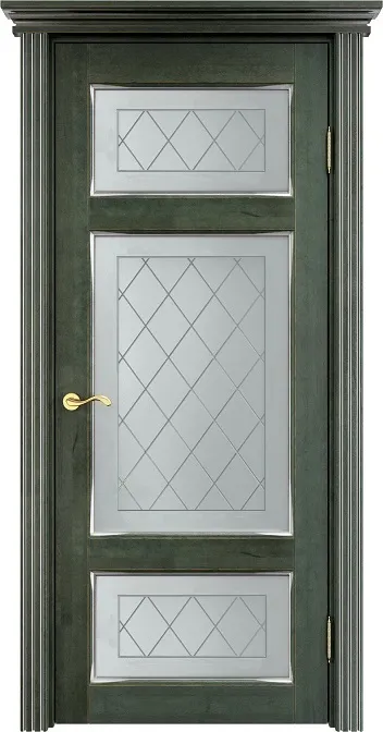 Двери в интерьере - Дверь Итальянская Легенда массив ольхи ОЛ55 зеленый с патиной серебро, стекло 55-8