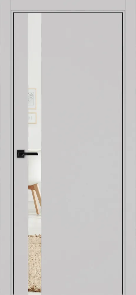 Двери в интерьере - Дверь Эко 211 пепельный, кромка AL черная SB с 2-х сторон, зеркало