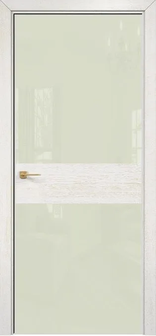 Двери в интерьере - Дверь Оникс Соло 2 эмаль белая патина золото, глухая, Lacobel RAL 1013