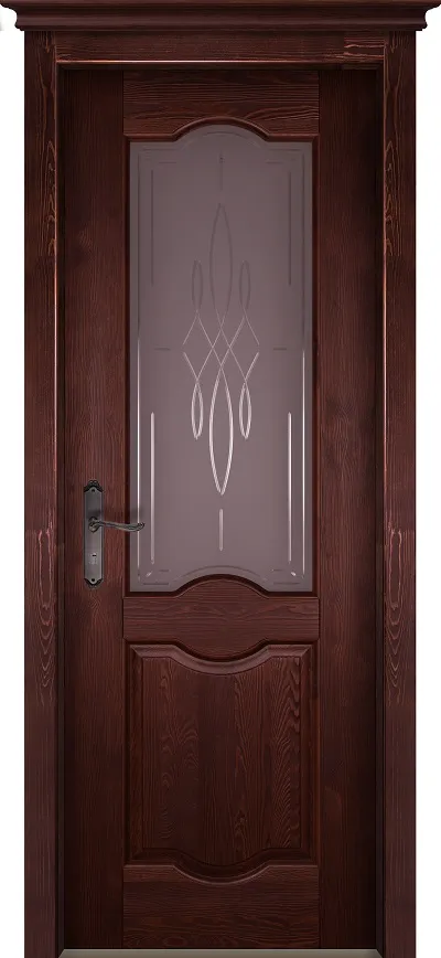 Двери в интерьере - Дверь ОКА браш массив сосны Ферара махагон, стекло графит с фрезеровкой