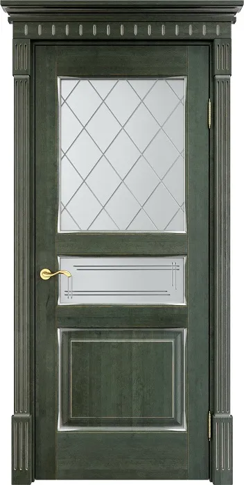 Дверь Итальянская Легенда массив ольхи ОЛ5 зеленый с патиной серебро, стекло 5-2