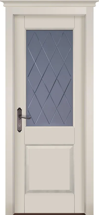 Двери в интерьере - Дверь ОКА массив ольхи Элегия эмаль слоновая кость, стекло графит с фрезеровкой