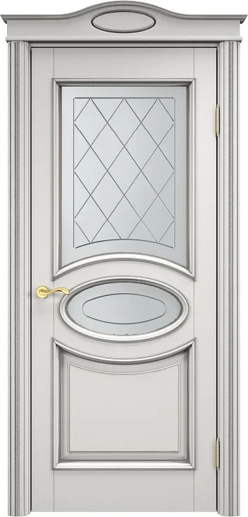 Дверь ПМЦ массив ольхи ОЛ26 белый грунт с патиной серебро, стекло 26-2