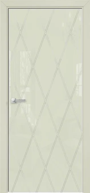 Двери в интерьере - Дверь Оникс Арт, лакобель слоновая кость RAL 1013, витраж контурный №11