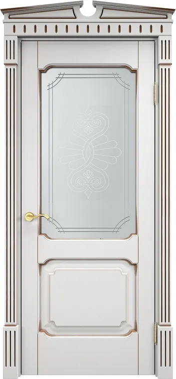 Дверь Итальянская Легенда массив ольхи ОЛ7.2 белый грунт с патиной орех, стекло 7-2