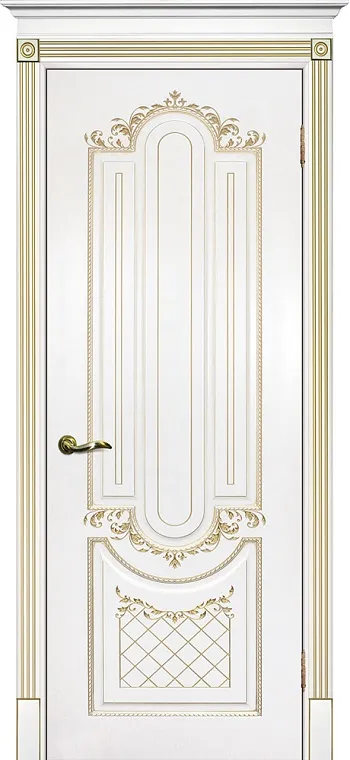 Двери в интерьере - Дверь Текона эмаль Smalta 13 белый RAL 9003 патина золото, глухая