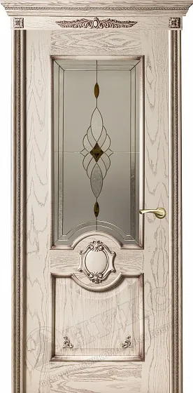 Дверь Оникс Рада эмаль слоновая кость с патиной, стекло "Витраж Бевелс"