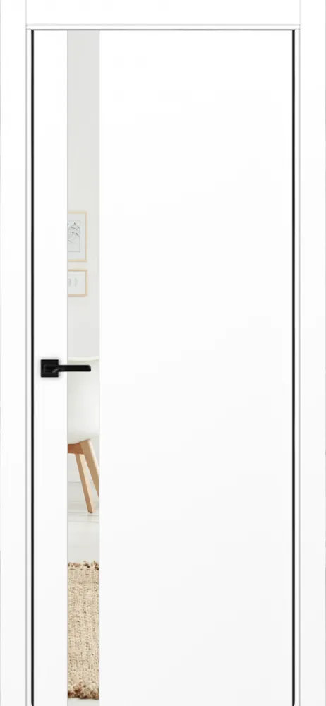 Двери в интерьере - Дверь Эко 211 белый снежный, кромка AL черная SB с 2-х сторон, зеркало