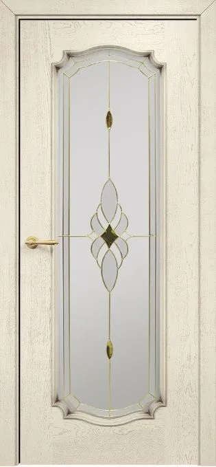 Дверь Оникс Венеция 2 эмаль слоновая кость с патиной, стекло "Витраж Бевелс"