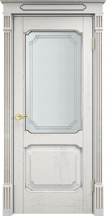 Дверь Итальянская Легенда массив дуба Д7 белый грунт с патиной серебро микрано, стекло 7-3