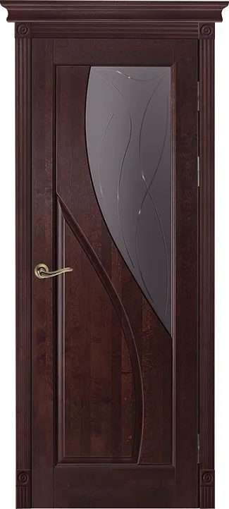 Двери в интерьере - Дверь ОКА массив ольхи Даяна махагон, стекло графит с фрезеровкой