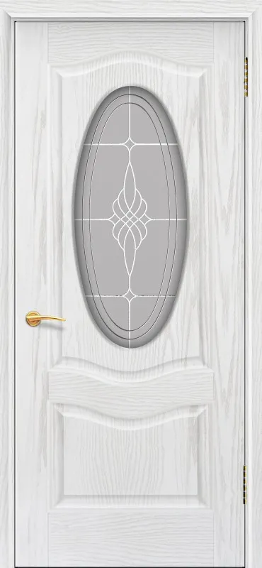 Дверь Покровские двери Венера белый ясень, стекло матовое с гравировкой АП-6