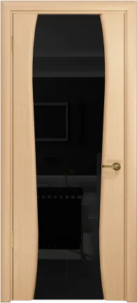 Дверь Арт Деко Лиана-3 беленый дуб, черный триплекс