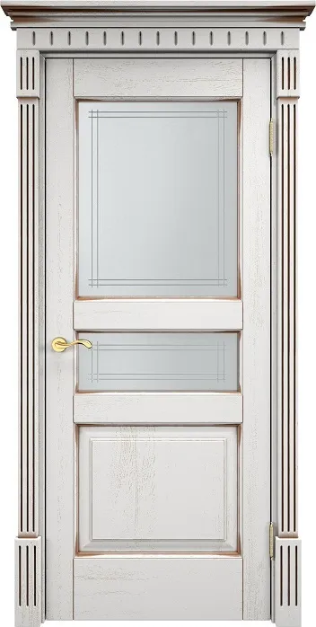 Дверь ПМЦ массив дуба Д5 белый грунт с патиной орех, стекло 5-3