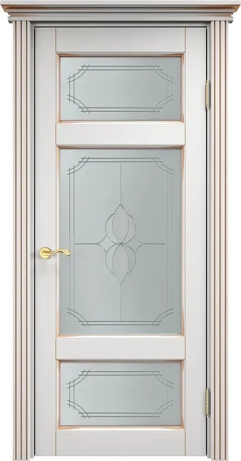 Дверь ПМЦ массив ольхи ОЛ55 белый грунт с патиной золото, стекло 55-3