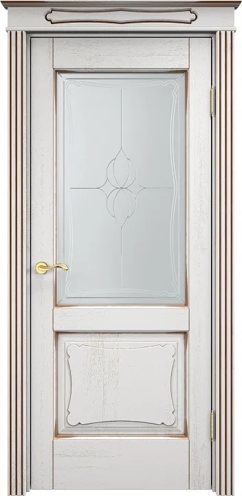 Дверь ПМЦ массив дуба Д6 белый грунт с патиной орех, стекло 6-5