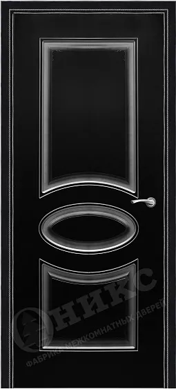 Дверь Оникс Эллипс фрезерованная эмаль черная с серебряной патиной, глухая