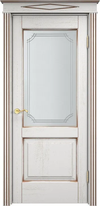 Дверь ПМЦ массив дуба Д13 белый грунт с патиной орех, стекло 13-5