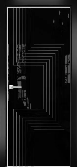 Двери в интерьере - Дверь Оникс Арт, лакобель черный RAL 9005, контурный витраж №2