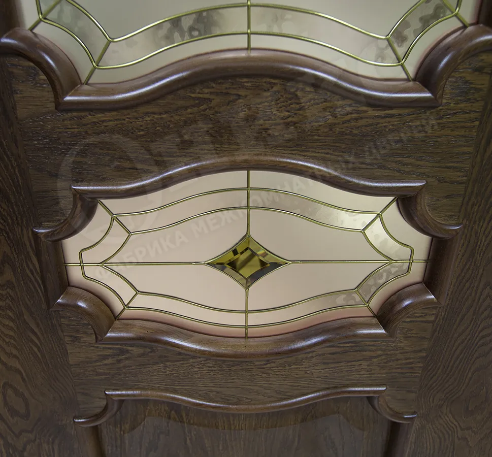 Дверь Оникс Барселона эмаль слоновая кость с золотой патиной, стекло "Витраж Бевелс". Фото №2