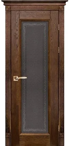 Дверь Ока массив дуба цельные ламели Аристократ №5 античный орех, стекло графит с наплавом