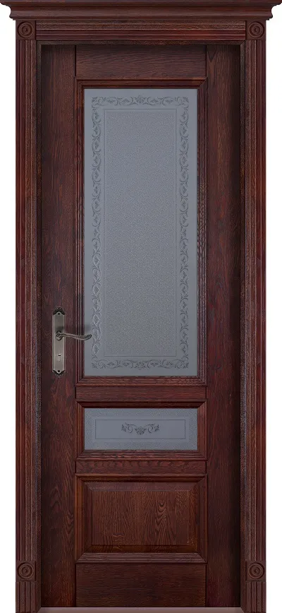 Двери в интерьере - Дверь Ока массив дуба цельные ламели Аристократ №3 махагон, стекло графит с наплавом