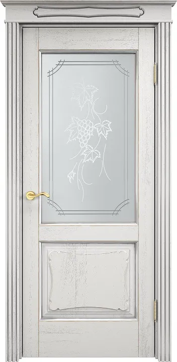 Дверь Итальянская Легенда массив дуба Д6 белый грунт с патиной серебро микрано, стекло 6-2
