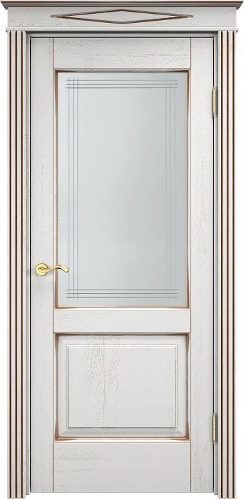 Дверь Итальянская Легенда массив дуба Д13 белый грунт с патиной орех, стекло 13-6