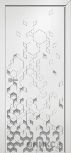 Дверь Оникс Кристалл эмаль белая патина серебро, глухая