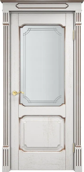 Дверь ПМЦ массив дуба Д7 белый грунт с патиной орех, стекло 7-3