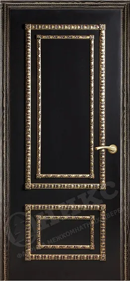 Дверь Оникс Прима эмаль черная патина золото, глухая