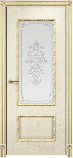 Дверь Оникс Марсель с декором эмаль слоновая кость патина золото, сатинат художественный Вензель