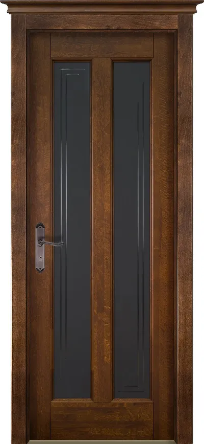 Дверь ОКА массив ольхи Сорренто античный орех, стекло графит с фрезеровкой