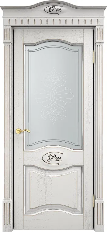 Двери в интерьере - Дверь ПМЦ массив дуба Д3 белый грунт с патиной серебро микрано, стекло 3-1