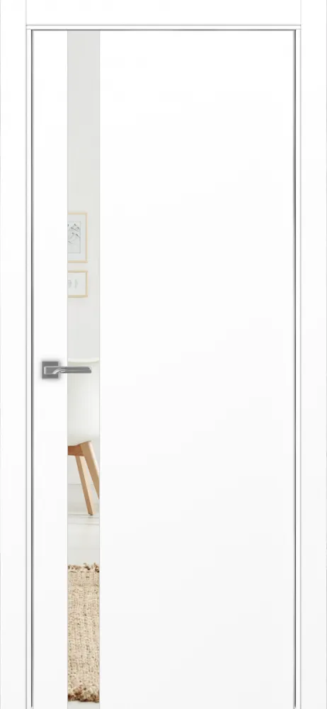 Двери в интерьере - Дверь Эко 211 белый снежный, кромка AL хром SC с 2-х сторон, зеркало