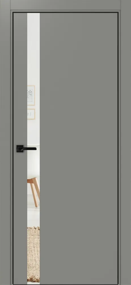 Двери в интерьере - Дверь Эко 211 серый, кромка AL черная SB с 4-х сторон, зеркало