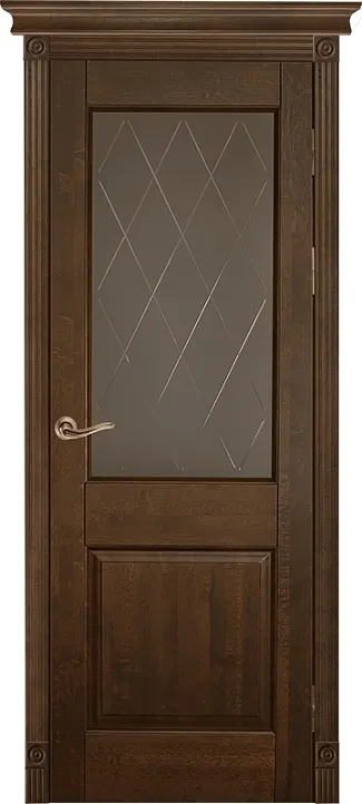 Дверь ОКА массив ольхи Элегия античный орех, стекло графит с фрезеровкой