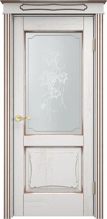 Дверь ПМЦ массив дуба Д6 белый грунт с патиной орех, стекло 6-3